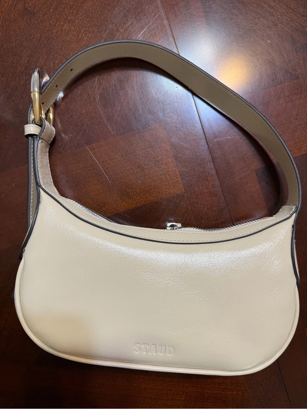 STAUD Cream Shoulder Bag with Curved Silhouette